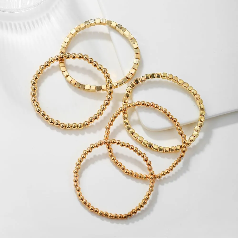 CSIYANJRY99 Silver Beaded Bracelets for Women Gold Stackable Stretch Bead Bracelet Set Beads Bracelet Stack Pack Hand Jewelry