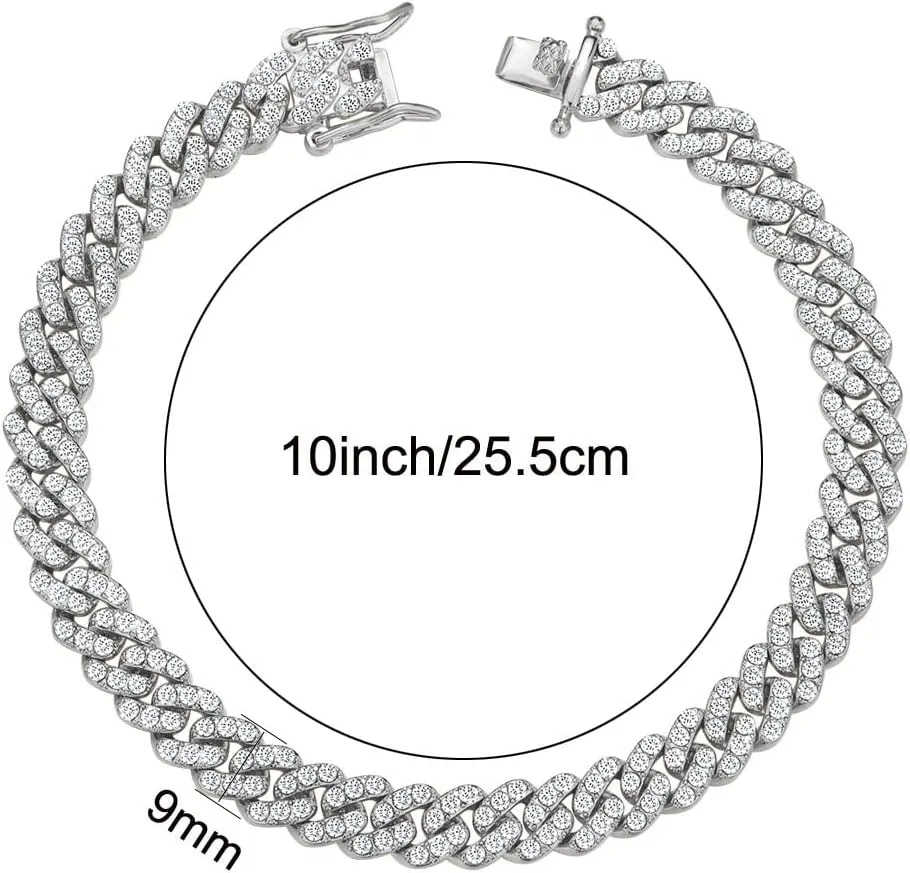 Cuban Link Anklets for Women Plus Size Large Ankle Bracelets Gold Silver Rhinestone Diamond Bling Anklets Women 9 10 inch