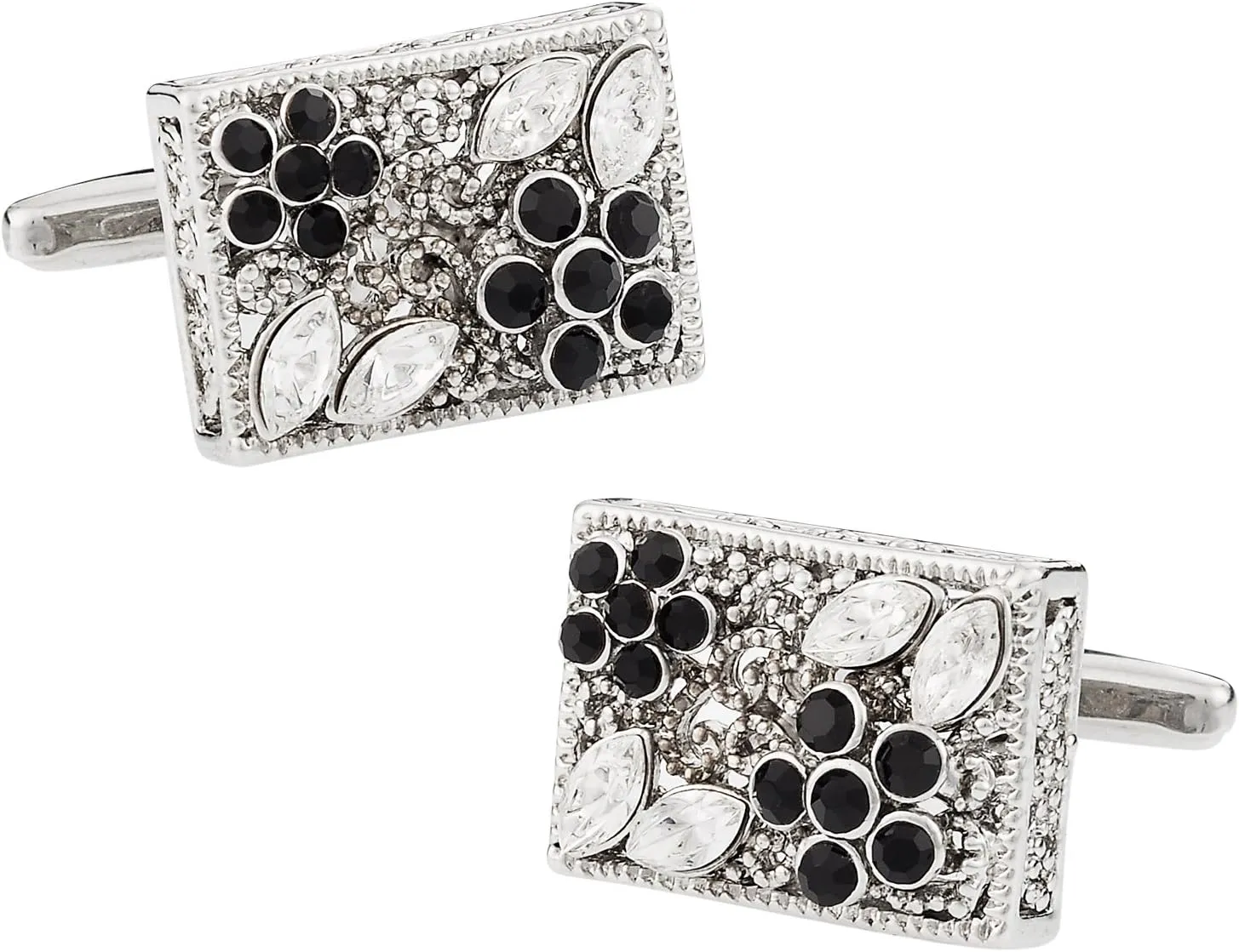 Cuff-Daddy Filigree Jet Black and Clear Crystal Cufflinks with Presentation Box