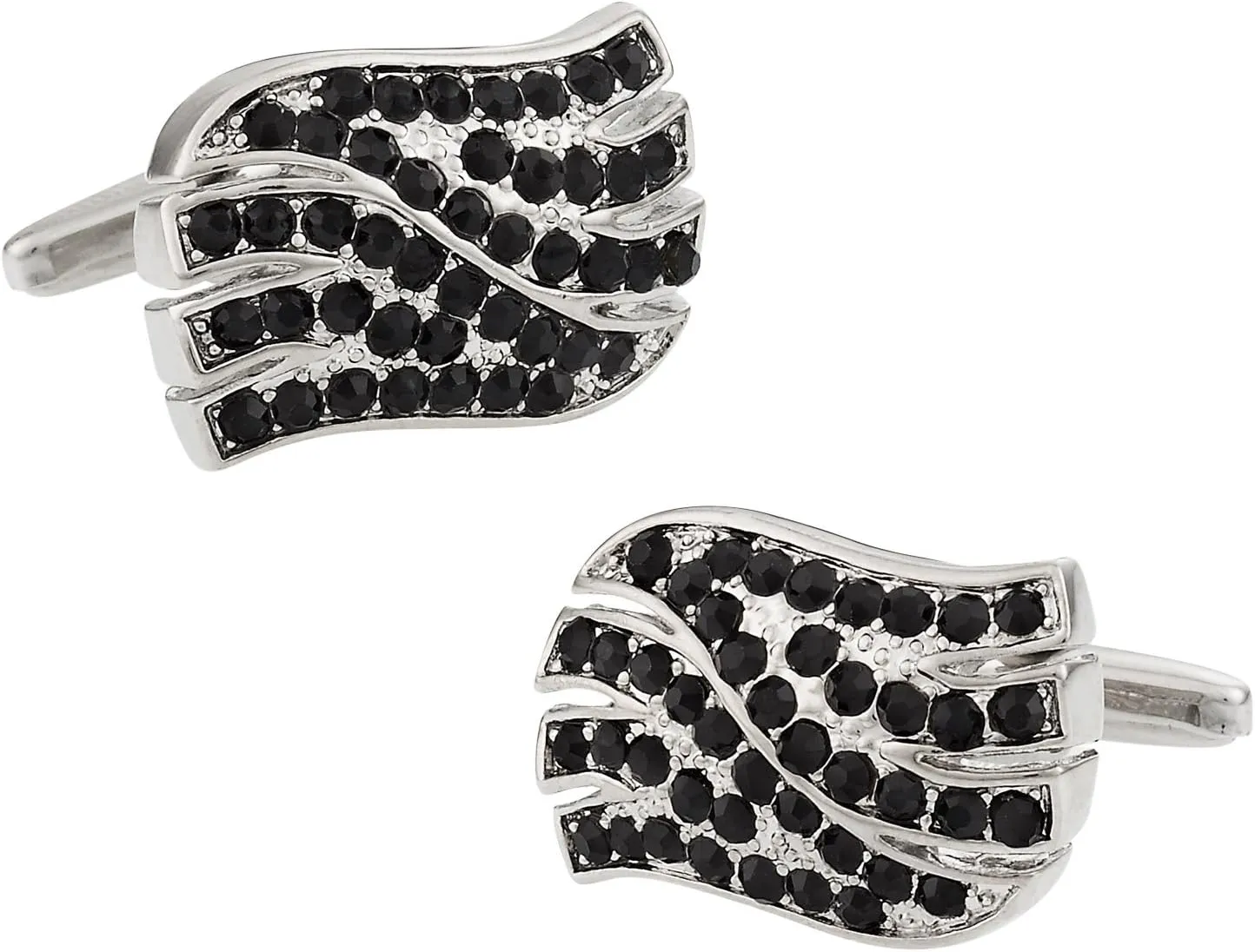Cuff-Daddy Jet Black Crystal Wave Cufflinks with Presentation Box
