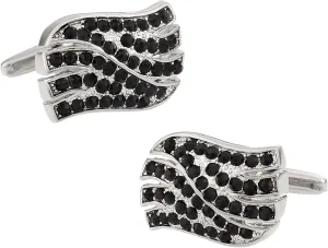 Cuff-Daddy Jet Black Crystal Wave Cufflinks with Presentation Box