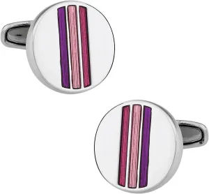 Cuff-Daddy Tonal Pink & Purple Enamel Round Silver Framed Cufflinks Elegant Style Silver-Tone with Presentation Gift Box for Men Party Special Occasions Wedding Anniversary Suit or French Cuff Shirts