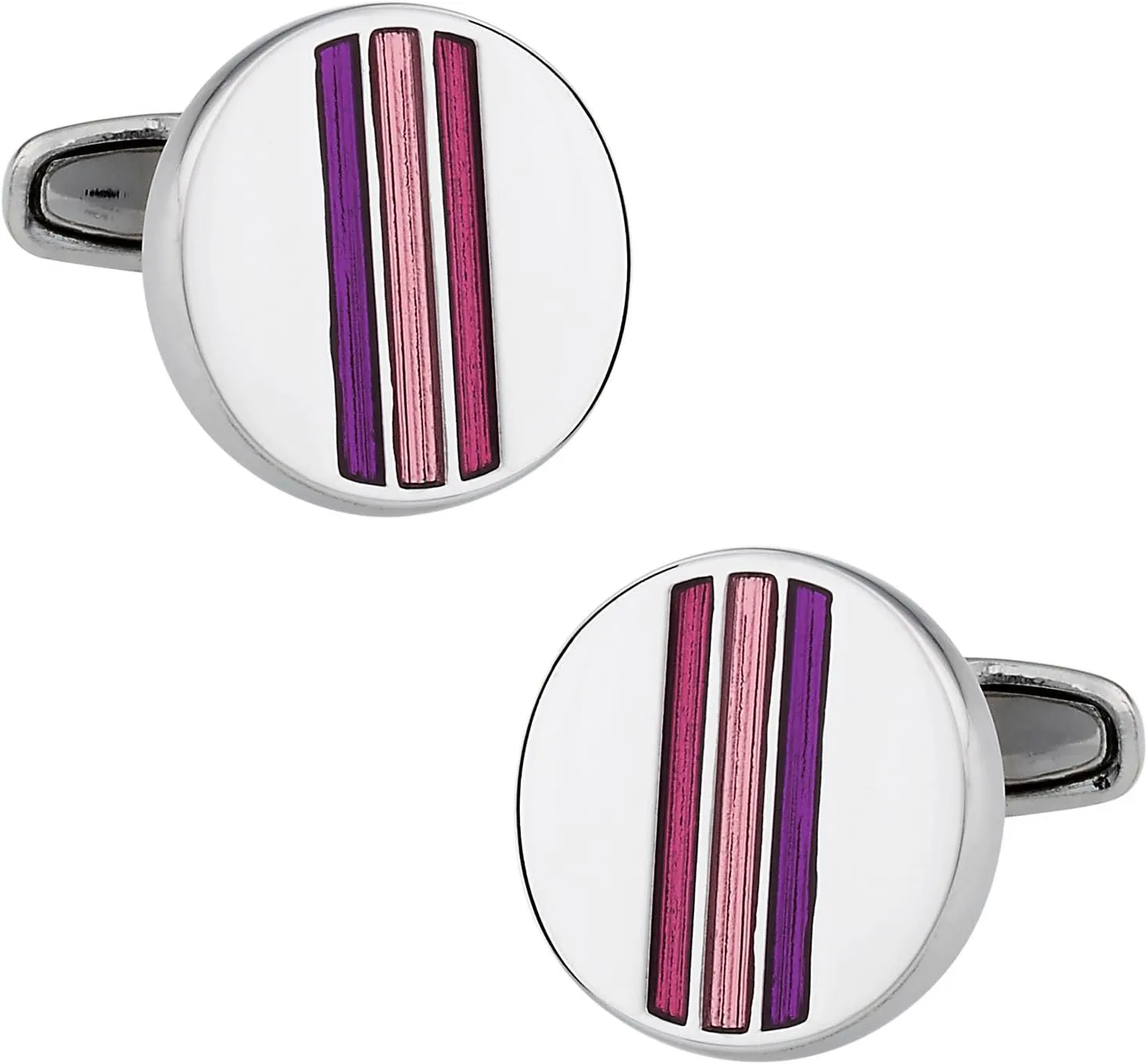 Cuff-Daddy Tonal Pink & Purple Enamel Round Silver Framed Cufflinks Elegant Style Silver-Tone with Presentation Gift Box for Men Party Special Occasions Wedding Anniversary Suit or French Cuff Shirts