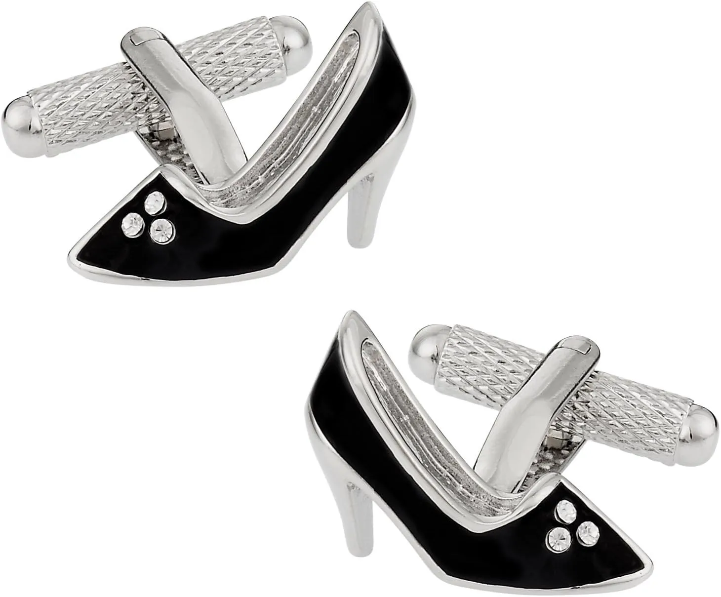 Cuff-Daddy Womens Black High Heel Shoe Silver Cufflinks with Presentation Box