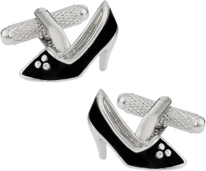 Cuff-Daddy Womens Black High Heel Shoe Silver Cufflinks with Presentation Box