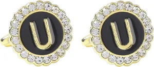 Cufflink Shirts for Men Men's Black Cuff Links Cubic Zirconia Gold Silver Plated 26 Letters for Husband Dad Valentines Day Business Fathers Day