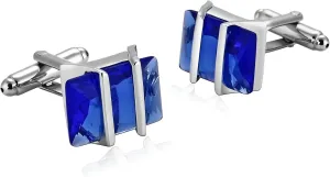 Cufflinks for Men, Mens Cufflinks Set Business Birthday Groom Gifts Silver Blue Stainless Steel Hollow Rectangle Design Size 17x14mm