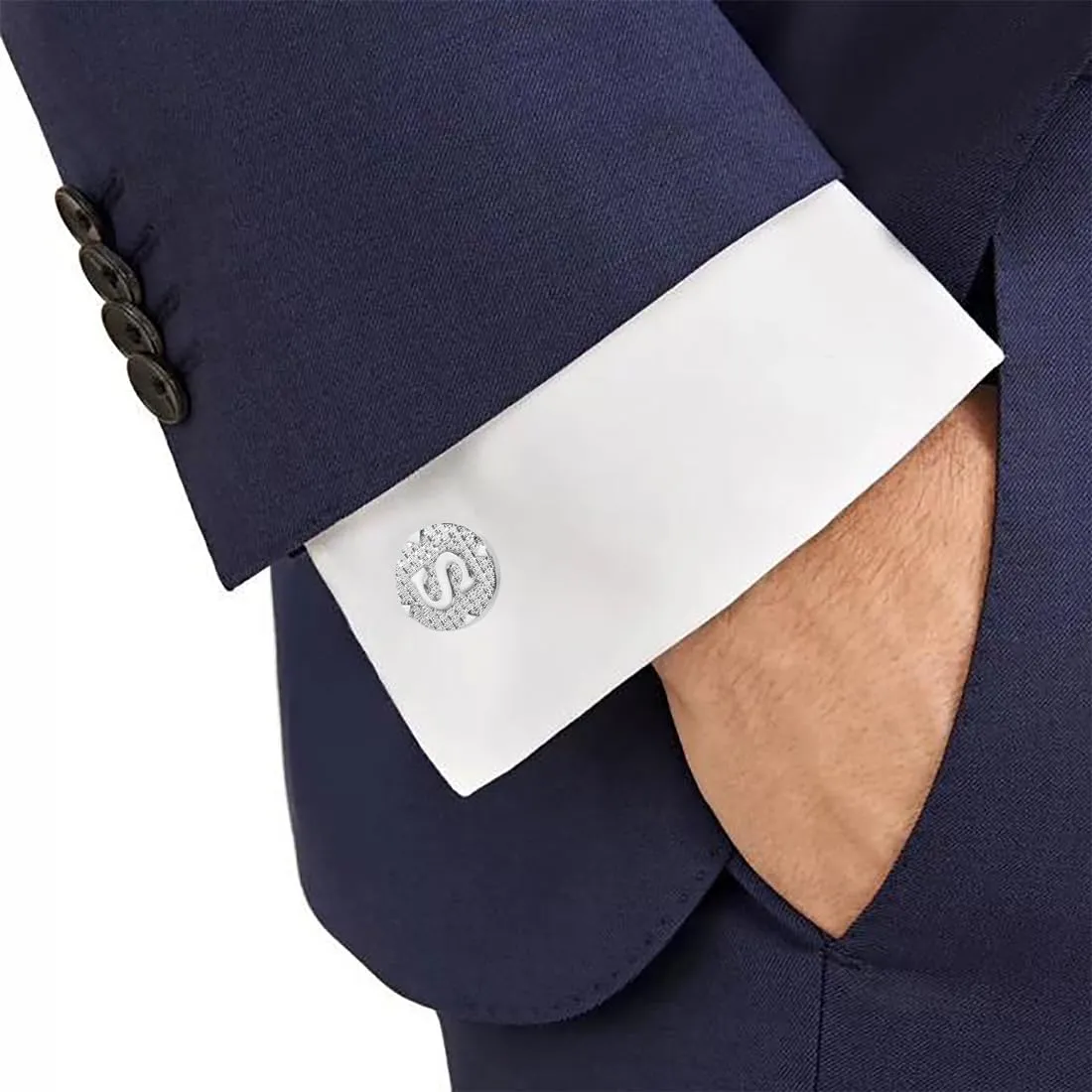 Cufflinks for Men Stainless Steel Cufflinks Classic Initial Cufflink Engraved Silver Cuff Links Alphabet Letter A-Z with Gift Box