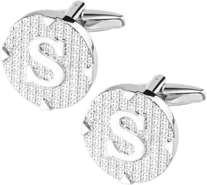 Cufflinks for Men Stainless Steel Cufflinks Classic Initial Cufflink Engraved Silver Cuff Links Alphabet Letter A-Z with Gift Box