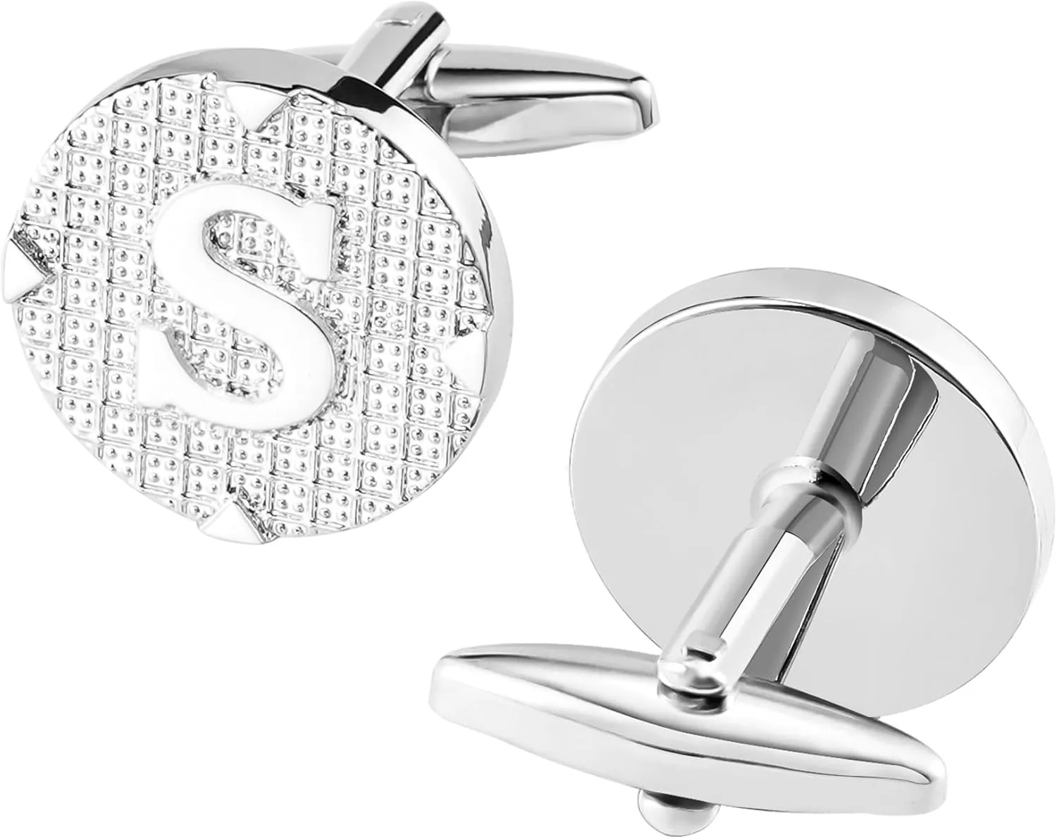 Cufflinks for Men Stainless Steel Cufflinks Classic Initial Cufflink Engraved Silver Cuff Links Alphabet Letter A-Z with Gift Box