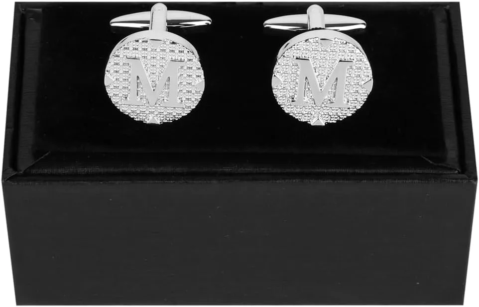 Cufflinks for Men Stainless Steel Cufflinks Classic Initial Cufflink Engraved Silver Cuff Links Alphabet Letter A-Z with Gift Box