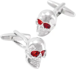 Cufflinks Set Cuff Links Mens Red Silver Plated Skull 1.6X1.2cm Jewelry for Husband Dad Valentines Day Business Fathers Day