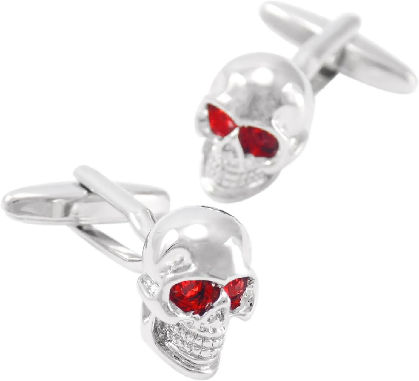 Cufflinks Set Cuff Links Mens Red Silver Plated Skull 1.6X1.2cm Jewelry for Husband Dad Valentines Day Business Fathers Day