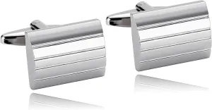 Cufflinks Vintage, Men Cufflinks Christmas Wedding Groom Gifts Silver Stainless Steel Cuff Links Curved Rectangle Design Size 18x14mm