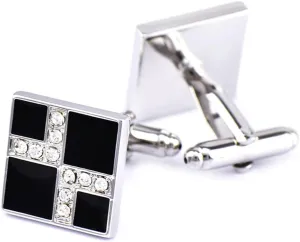 Cufflinks Vintage, Wedding Cufflinks Christmas Fathers Day Groom Gifts Silver Black Copper Square Enamel Inlaid Cubic Zirconia Size 18mm