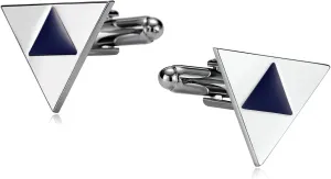 Cufflinks, Wedding Day Cufflinks Groom Business Birthday Groom Gifts Silver Blue Stainless Steel Triangular Enamel Design Size 17x15mm