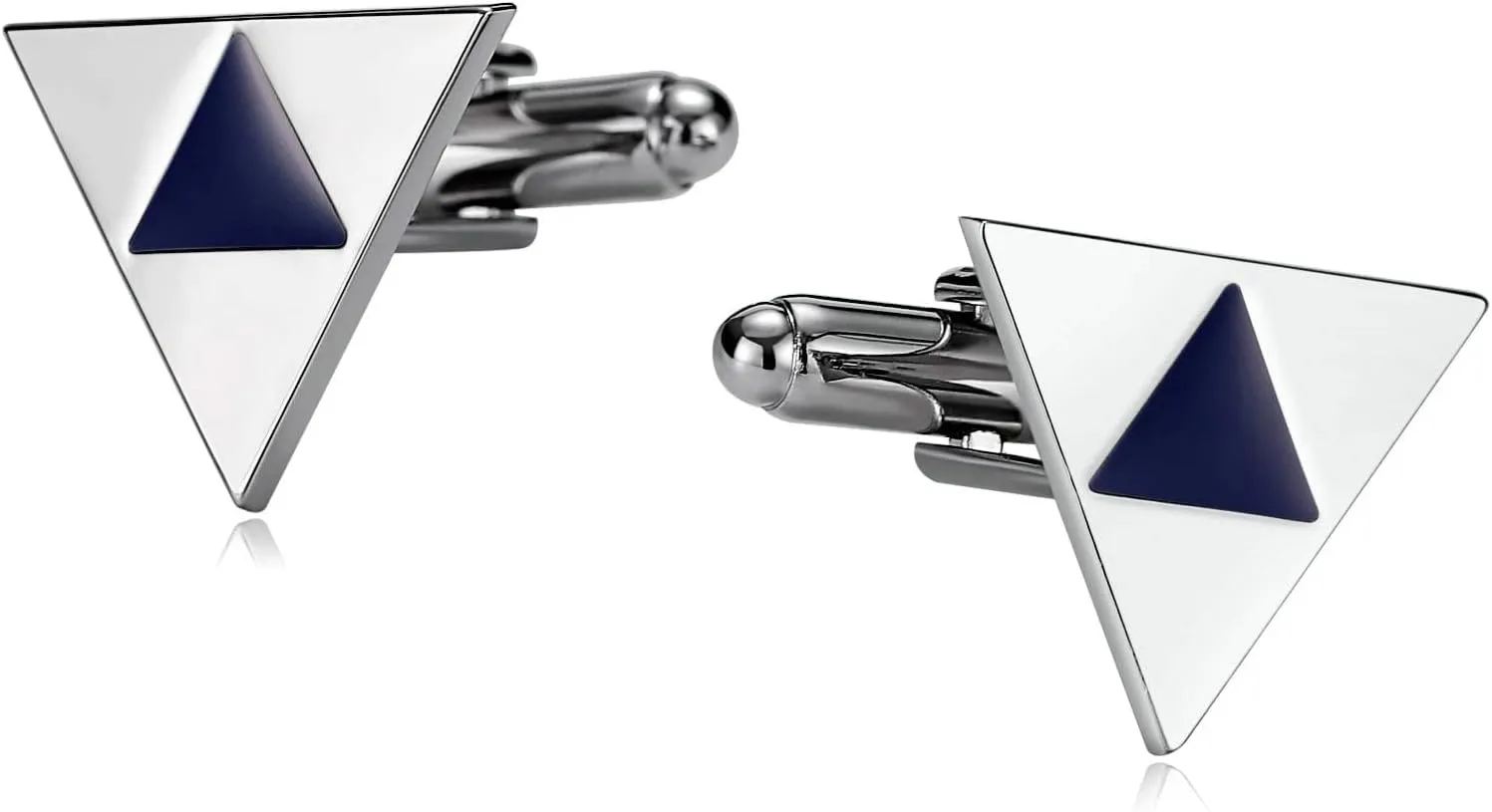 Cufflinks, Wedding Day Cufflinks Groom Business Birthday Groom Gifts Silver Blue Stainless Steel Triangular Enamel Design Size 17x15mm