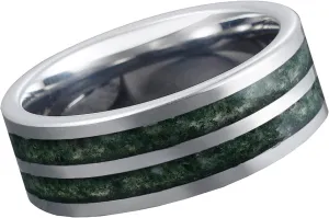 Custom Green Moss Agate Band Ring for Men Women Comfort Fit Statement Engagement Promise Bridal Wedding Jewelry Gifts for Father Teens Friend Polished Finish Width 4/6/8mm