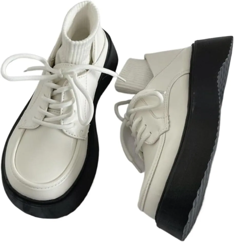 Cute Shoes Chunky Platform Lace-up Comfy Non Slip Lightweight Softy Casual Sneakers Kawaii Y2K Pretty Pastel Retro Trendy Sweet Lolita School JK Gifts for Women & Girls Back to School Everyday Wear