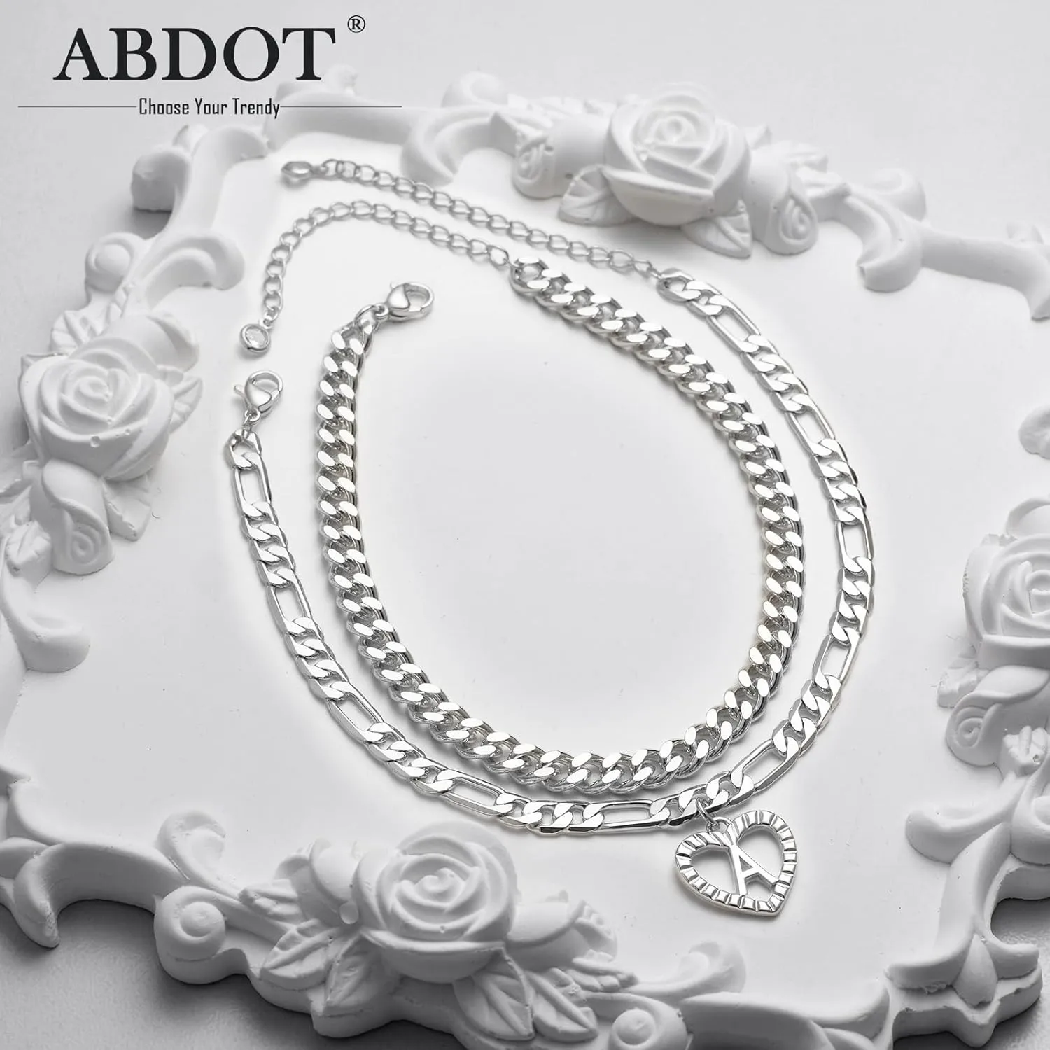 Dainty Gold Ankle Bracelets for Women 14K Gold Plated Heart Initial Anklets for Women Stackable Cuban Figaro Chains Women's Anklets Anklets for Women Waterproof
