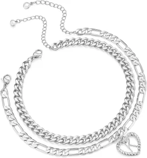 Dainty Gold Ankle Bracelets for Women 14K Gold Plated Heart Initial Anklets for Women Stackable Cuban Figaro Chains Women's Anklets Anklets for Women Waterproof