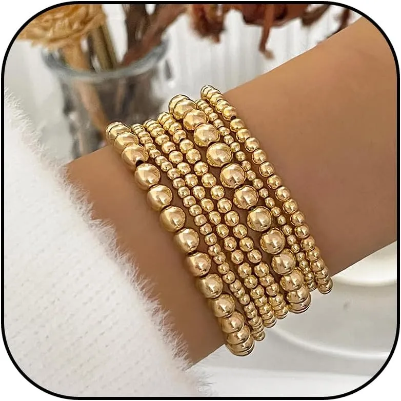 Dcfywl731 Gold Beaded Charm Bracelets for Women - Stackable, Trendy Jewelry Gifts