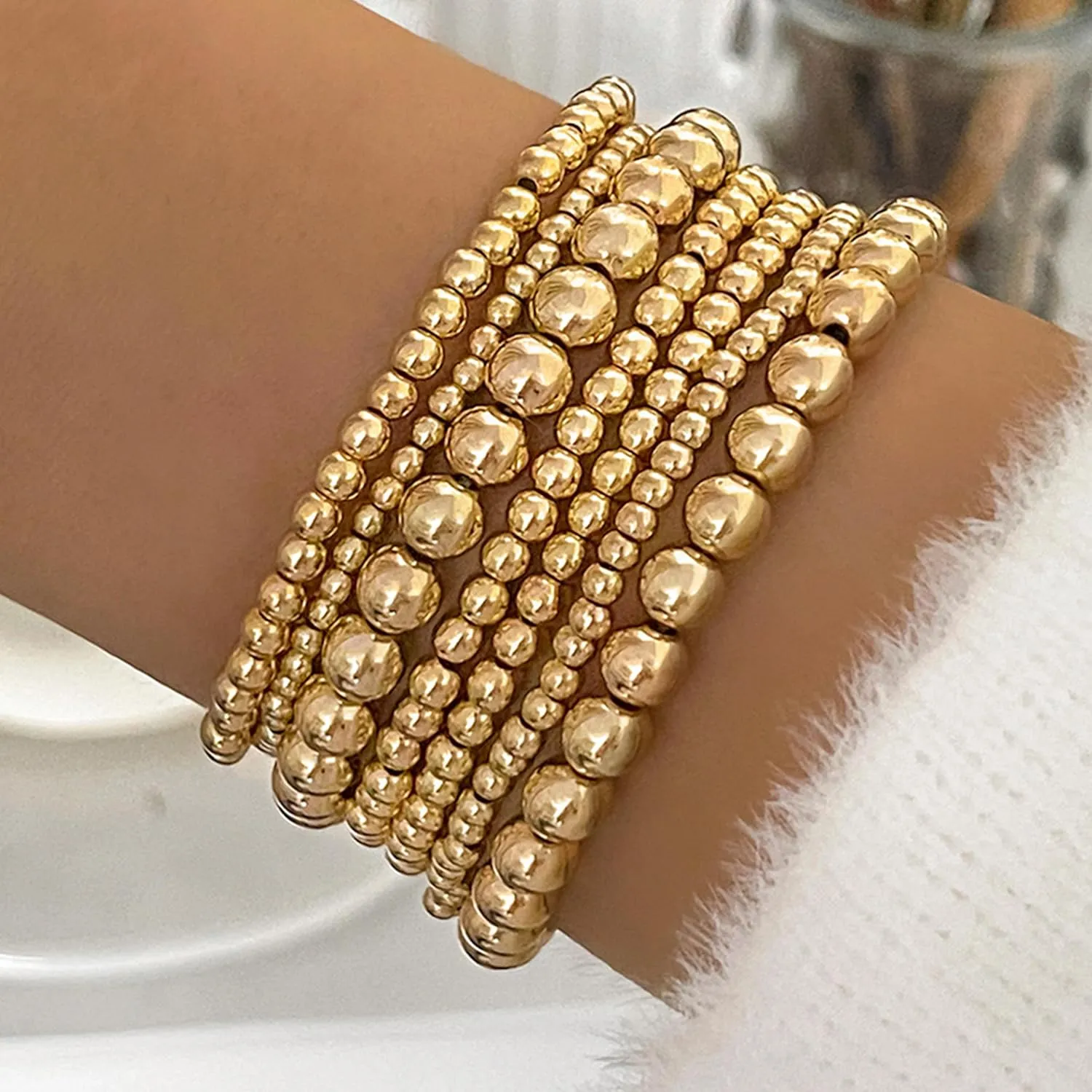 Dcfywl731 Gold Beaded Charm Bracelets for Women - Stackable, Trendy Jewelry Gifts