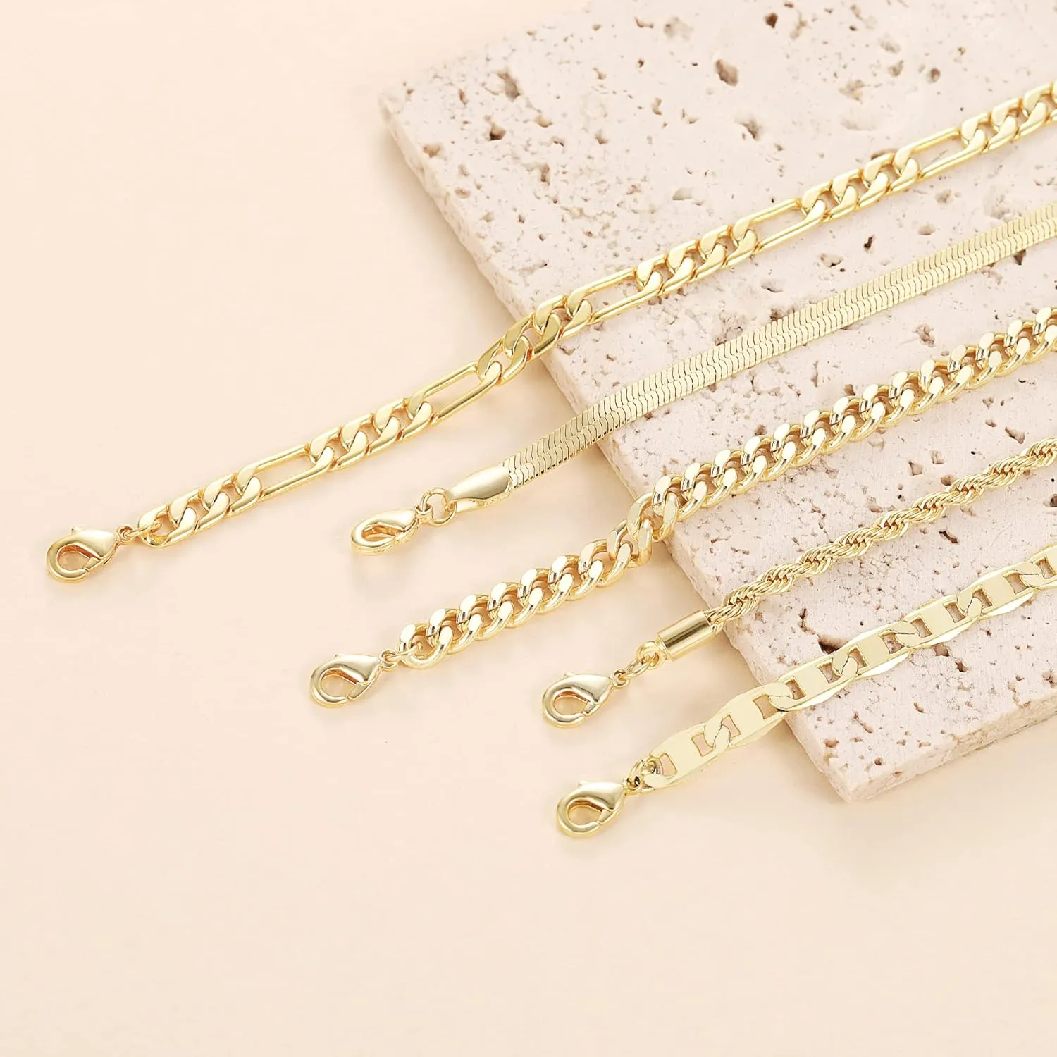 DEARMAY Gold Ankle Bracelets for Women Waterproof - Dainty 6Pcs 14K Gold Plated Anklets Layered Cuban Link Chain Herringbone Cute Anklets Set Pack Summer Beach Jewelry Gift for Women Teen