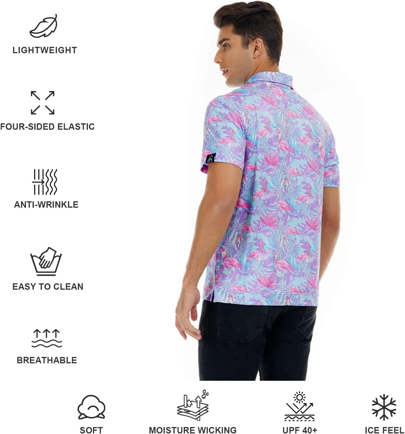 DEOLAX Mens Golf Shirt Fashion Prints Athletic Mens Polo Shirts Short Sleeve Classic Casual Dry Fit Soft Golf Shirts for Men