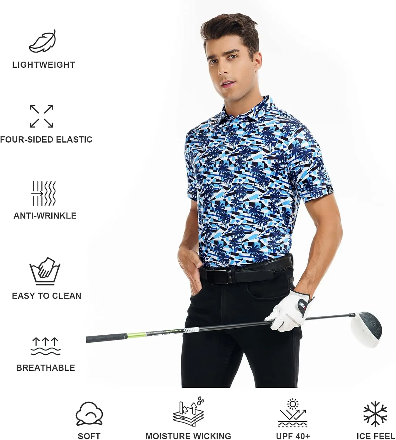DEOLAX Mens Golf Shirt Fashion Prints Athletic Mens Polo Shirts Short Sleeve Classic Casual Dry Fit Soft Golf Shirts for Men