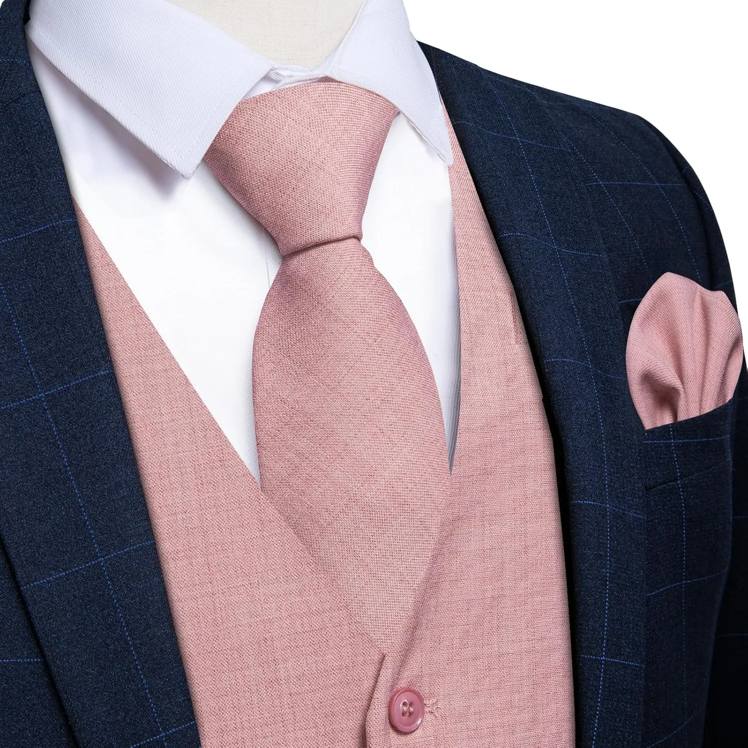 DiBanGu 4PCS Mens Suit Vest Linen Solid Color Vest for Men Wedding Casual Waistcoat Necktie Pocket Square Cufflinks S-3XL