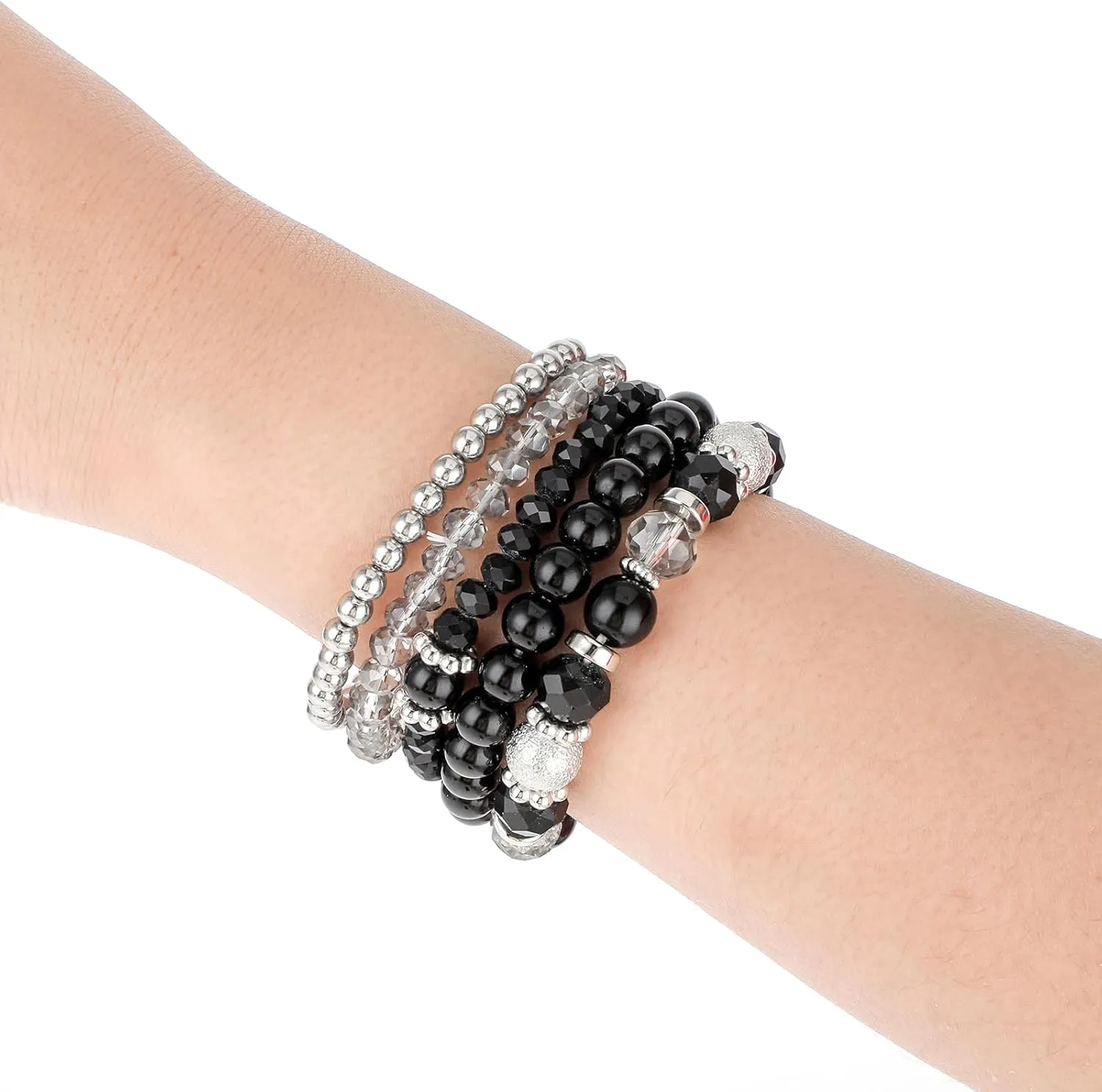DIVINA VITAE 5 Pcs Beaded Stretch Bracelets Stackable Bracelets Crystal Bead Bracelet Boho Beaded Bracelets Stretch Layering Crystal Stone Beaded Bracelets Trendy Costume Jewelry Gifts for Women