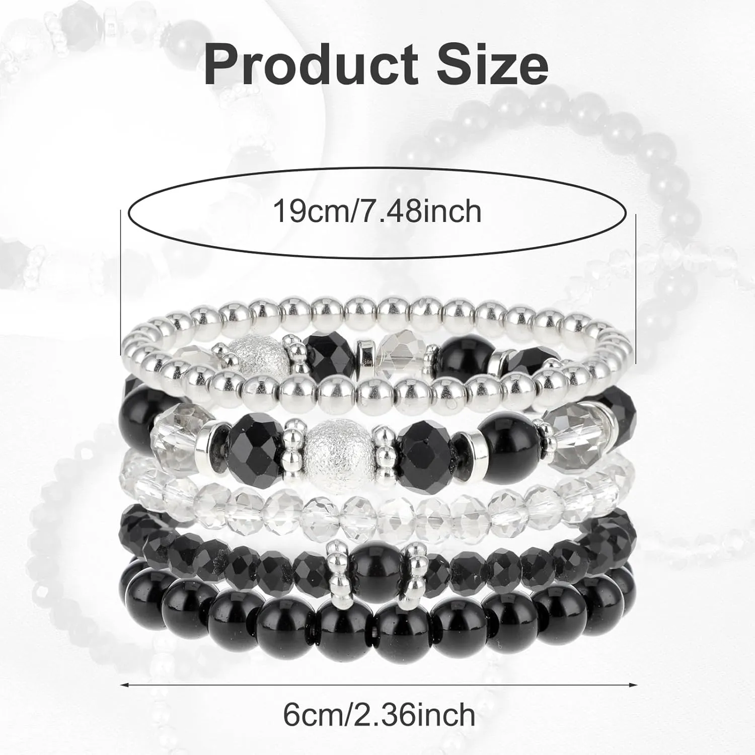 DIVINA VITAE 5 Pcs Beaded Stretch Bracelets Stackable Bracelets Crystal Bead Bracelet Boho Beaded Bracelets Stretch Layering Crystal Stone Beaded Bracelets Trendy Costume Jewelry Gifts for Women