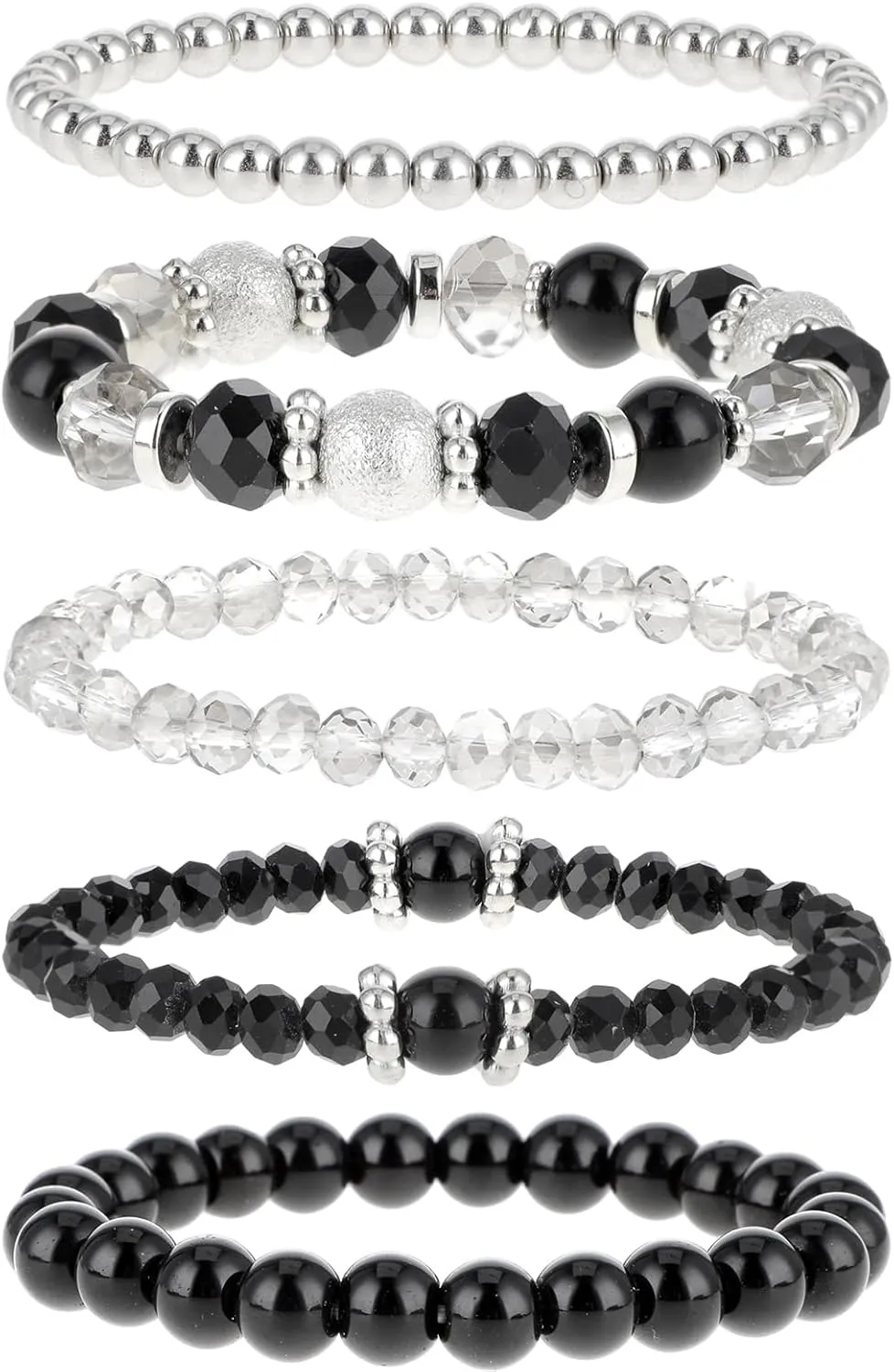 DIVINA VITAE 5 Pcs Beaded Stretch Bracelets Stackable Bracelets Crystal Bead Bracelet Boho Beaded Bracelets Stretch Layering Crystal Stone Beaded Bracelets Trendy Costume Jewelry Gifts for Women
