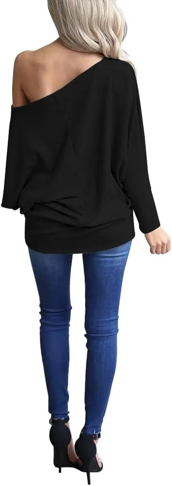 Dressmine Women's Off Shoulder Tops Long Sleeve Tunic Top Oversized Sweatshirt Pocket Baggy Shirts