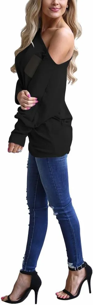 Dressmine Women's Off Shoulder Tops Long Sleeve Tunic Top Oversized Sweatshirt Pocket Baggy Shirts