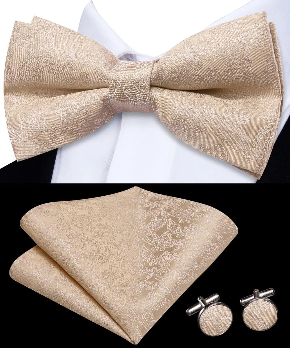 Dubulle Bowtie for Men Paisley Floral Mens Pretied Bowtie and Lapel Pin Set Pocket Square Cufflinks Wedding