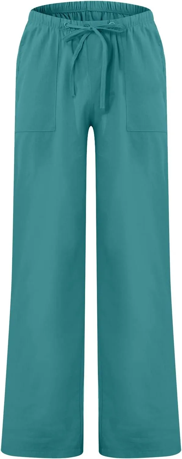 DuDubaby Denim Pants Men's Casual Loose and Comfortable Casual Pants Cotton Linen Printed Drawstring Trousers Long Yoga Pants