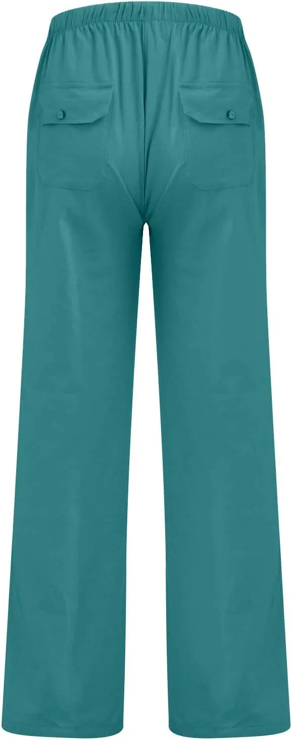 DuDubaby Denim Pants Men's Casual Loose and Comfortable Casual Pants Cotton Linen Printed Drawstring Trousers Long Yoga Pants