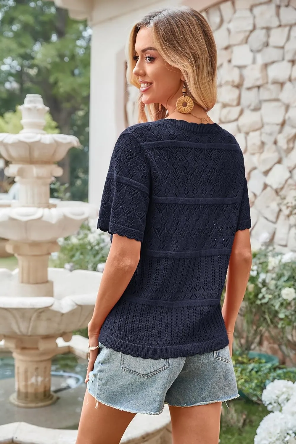ECOWISH Summer Crochet Cardigans for Women: 2025 Lightweight Short Sleeve Crewneck Button Down Cropped Casual Sweater Tops