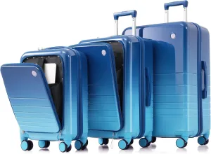 Effortless Travel with 3-Piece Luggage Set, Front Opening Design, USB Port, Spinner Wheels, Blue