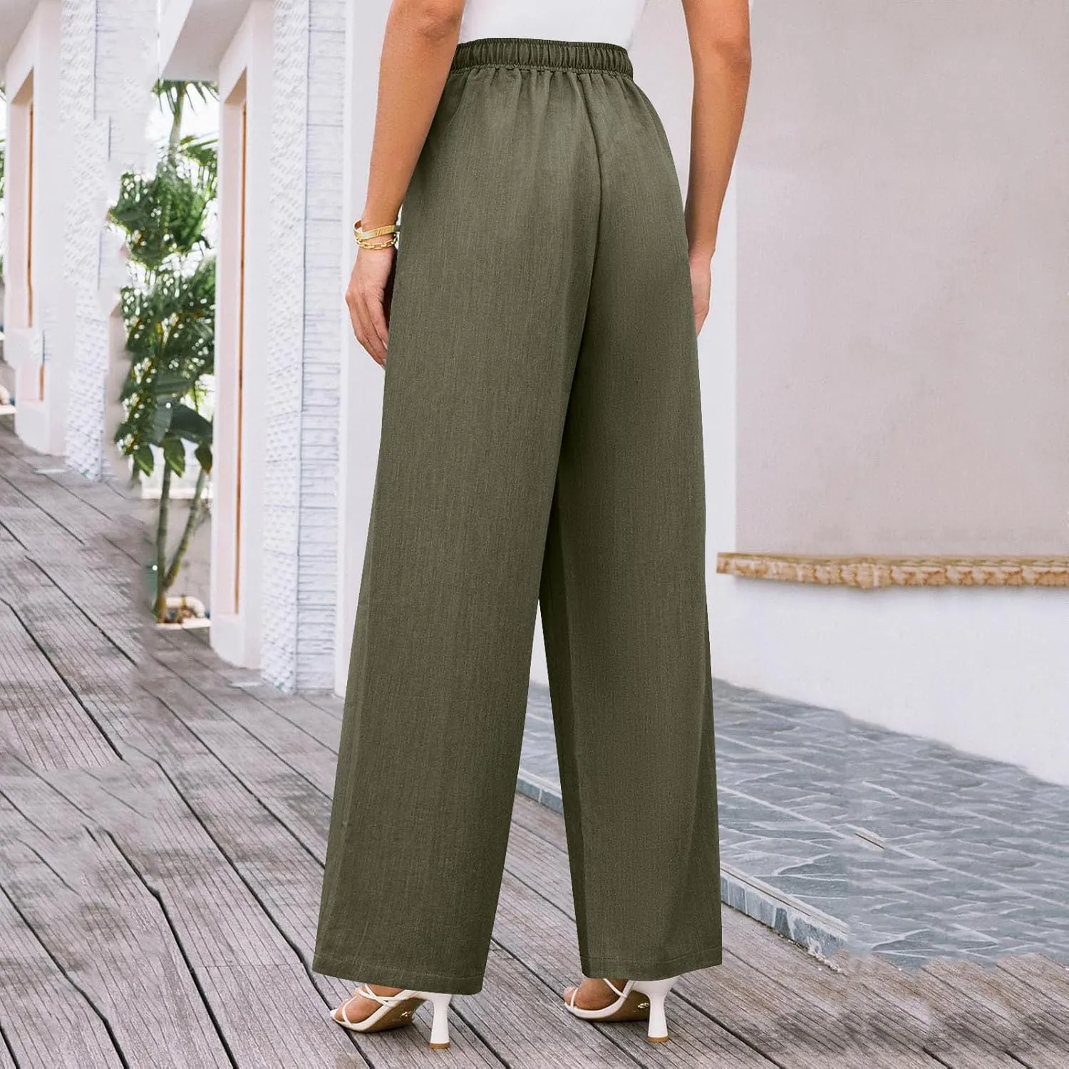 Elegant Linen Pants Women Summer 2025 Stylish Versatile Business Casual Wide Leg High Waisted Women's Trousers