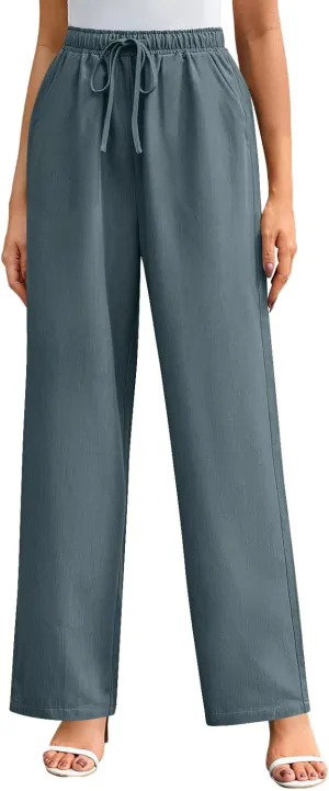 Elegant Linen Pants Women Summer 2025 Stylish Versatile Business Casual Wide Leg High Waisted Women's Trousers