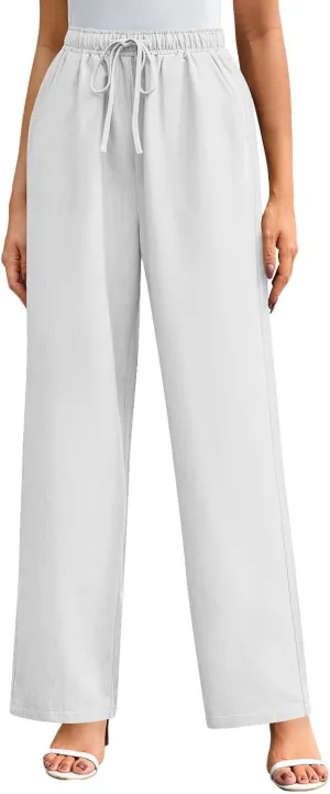 Elegant Linen Pants Women Summer 2025 Stylish Versatile Business Casual Wide Leg High Waisted Women's Trousers