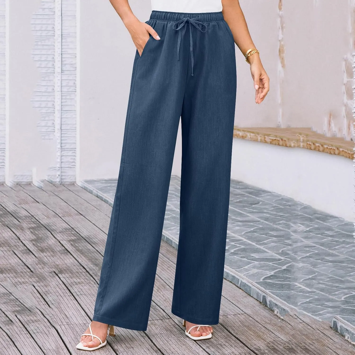 Elegant Linen Pants Women Summer 2025 Stylish Versatile Business Casual Wide Leg High Waisted Women's Trousers