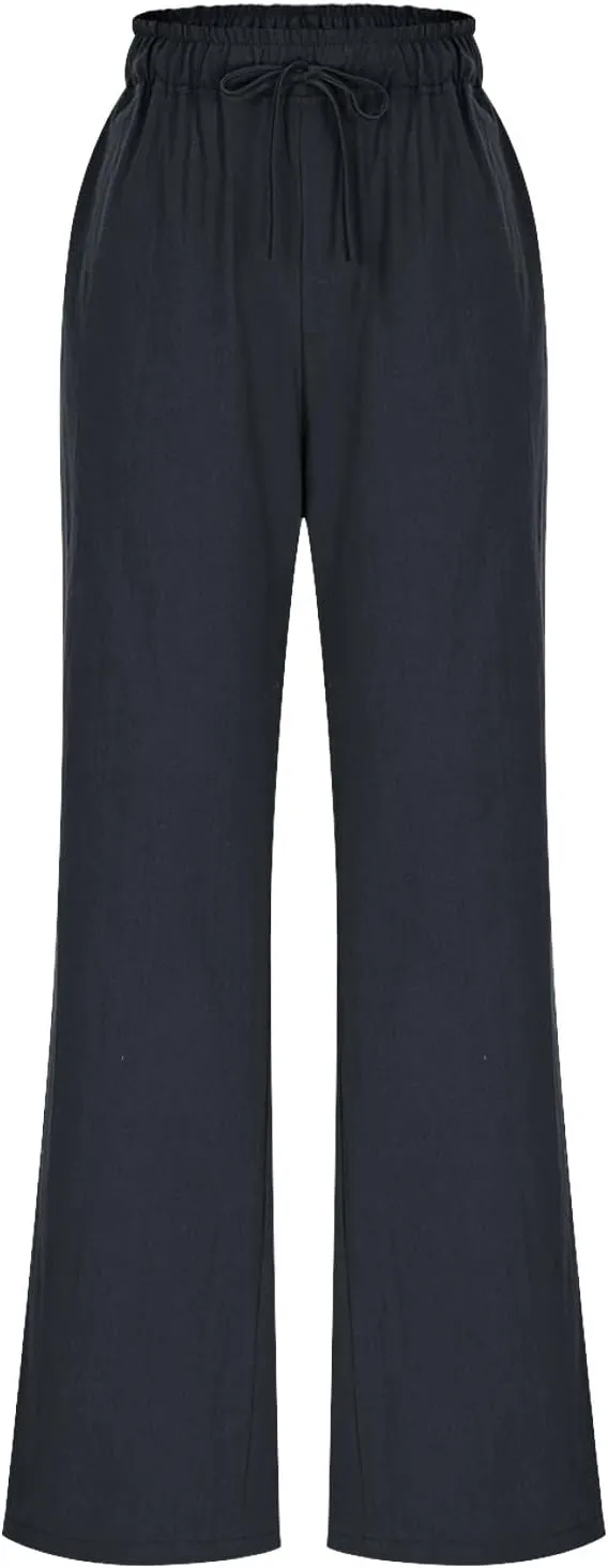 Elegant Linen Pants Women Summer 2025 Stylish Versatile Business Casual Wide Leg High Waisted Women's Trousers