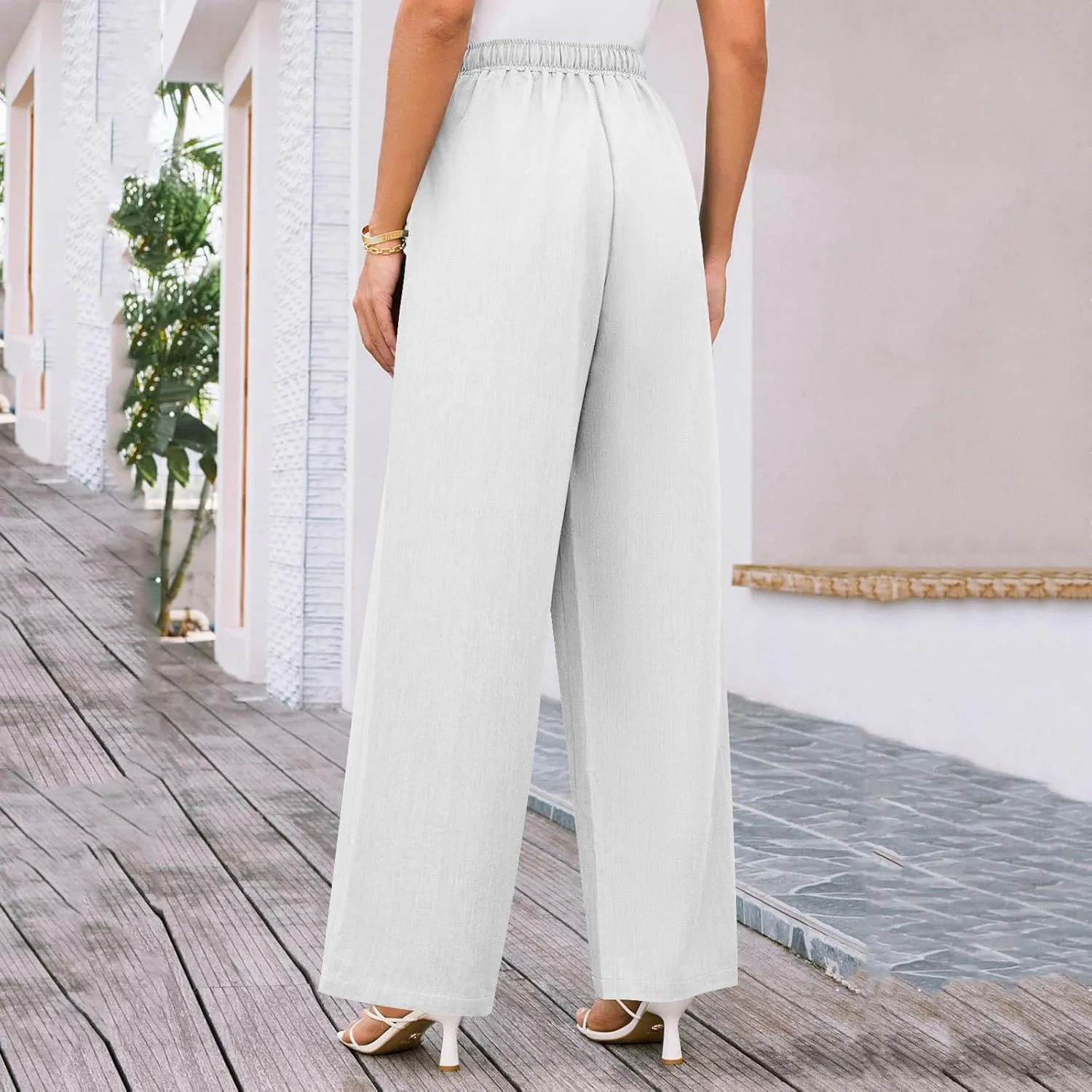 Elegant Linen Pants Women Summer 2025 Stylish Versatile Business Casual Wide Leg High Waisted Women's Trousers