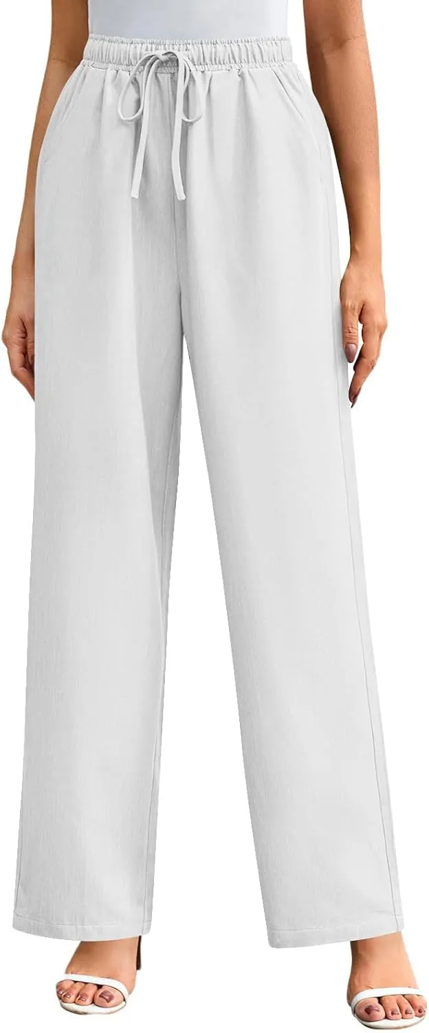 Elegant Linen Pants Women Summer 2025 Stylish Versatile Business Casual Wide Leg High Waisted Women's Trousers