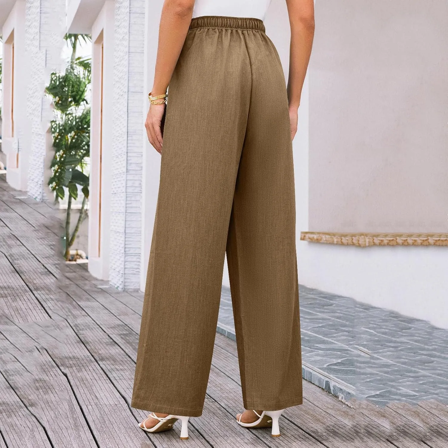 Elegant Linen Pants Women Summer 2025 Stylish Versatile Business Casual Wide Leg High Waisted Women's Trousers