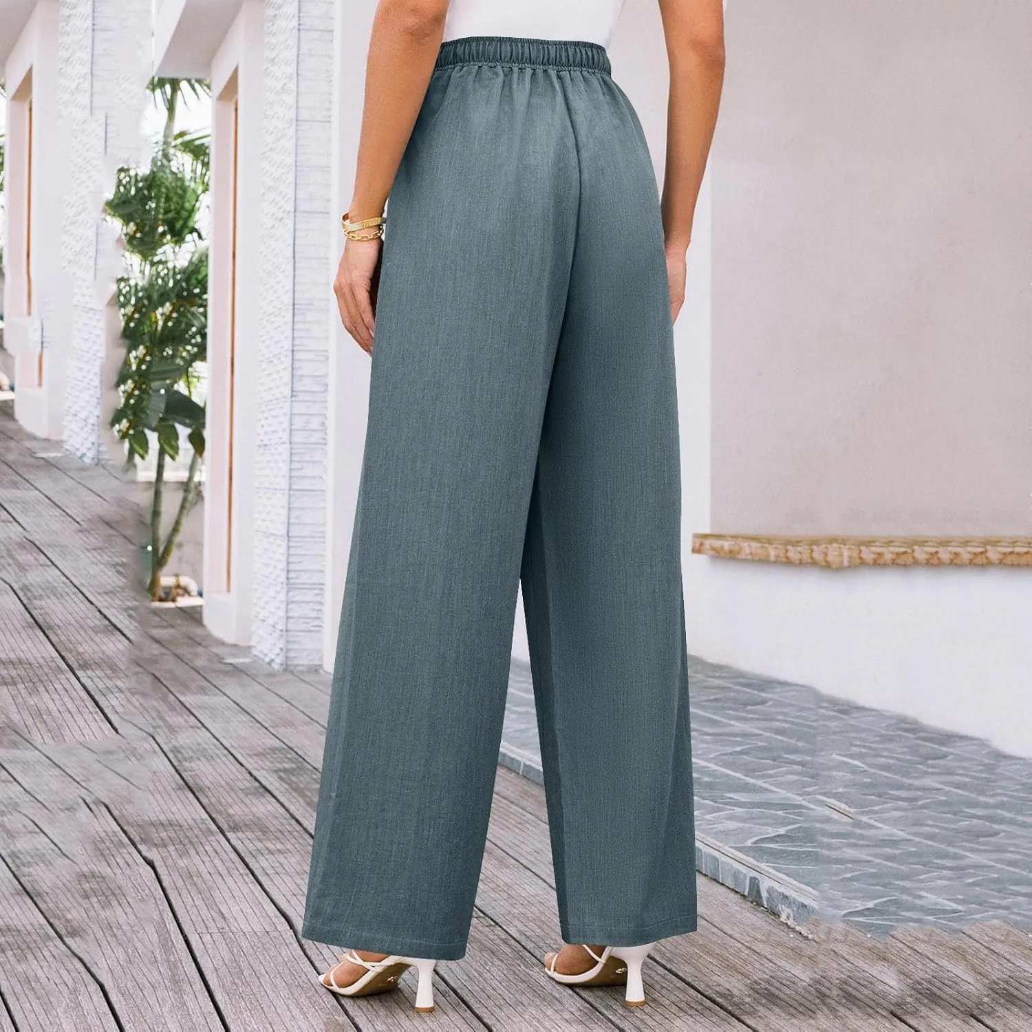 Elegant Linen Pants Women Summer 2025 Stylish Versatile Business Casual Wide Leg High Waisted Women's Trousers